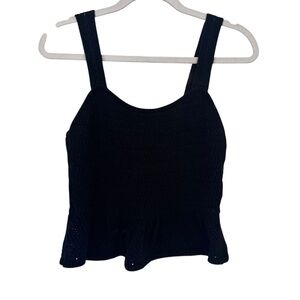 House of Harlow 1960 Black Peplum Knit Crochet Tank Top Revolve Boho Women’s Med